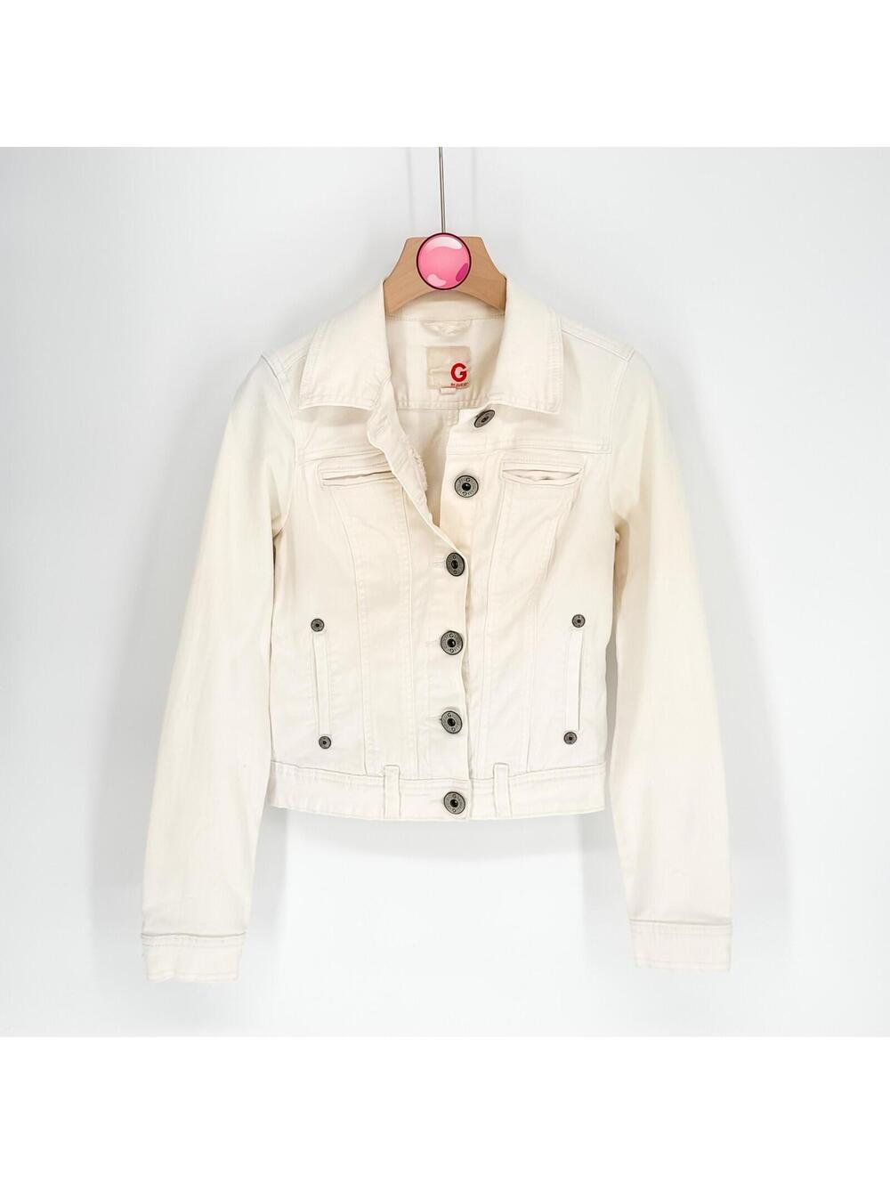 G By Guess Cropped White Denim Trucker Button Style Jacket Women's Size‎ Small